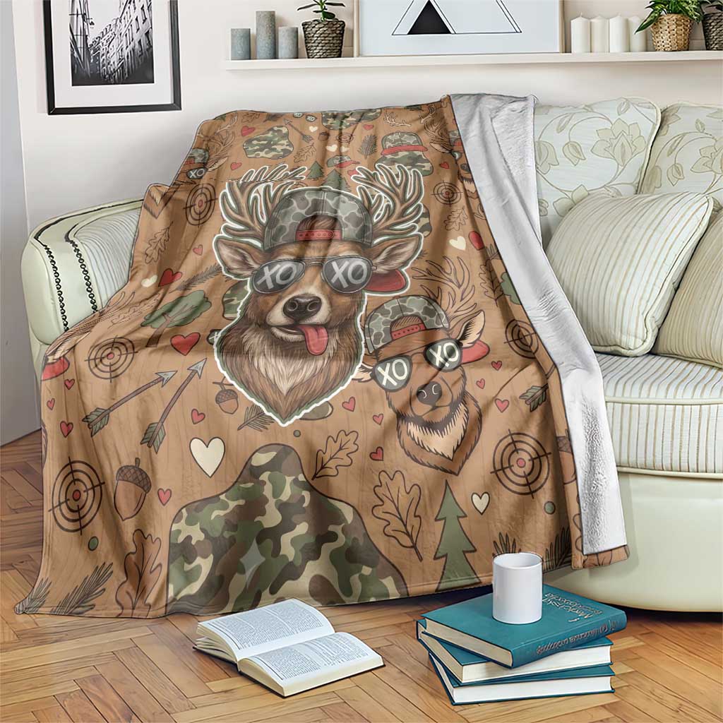 Valentine Buck Blanket with Camo Cap and XOXO Pattern Retro Hunting