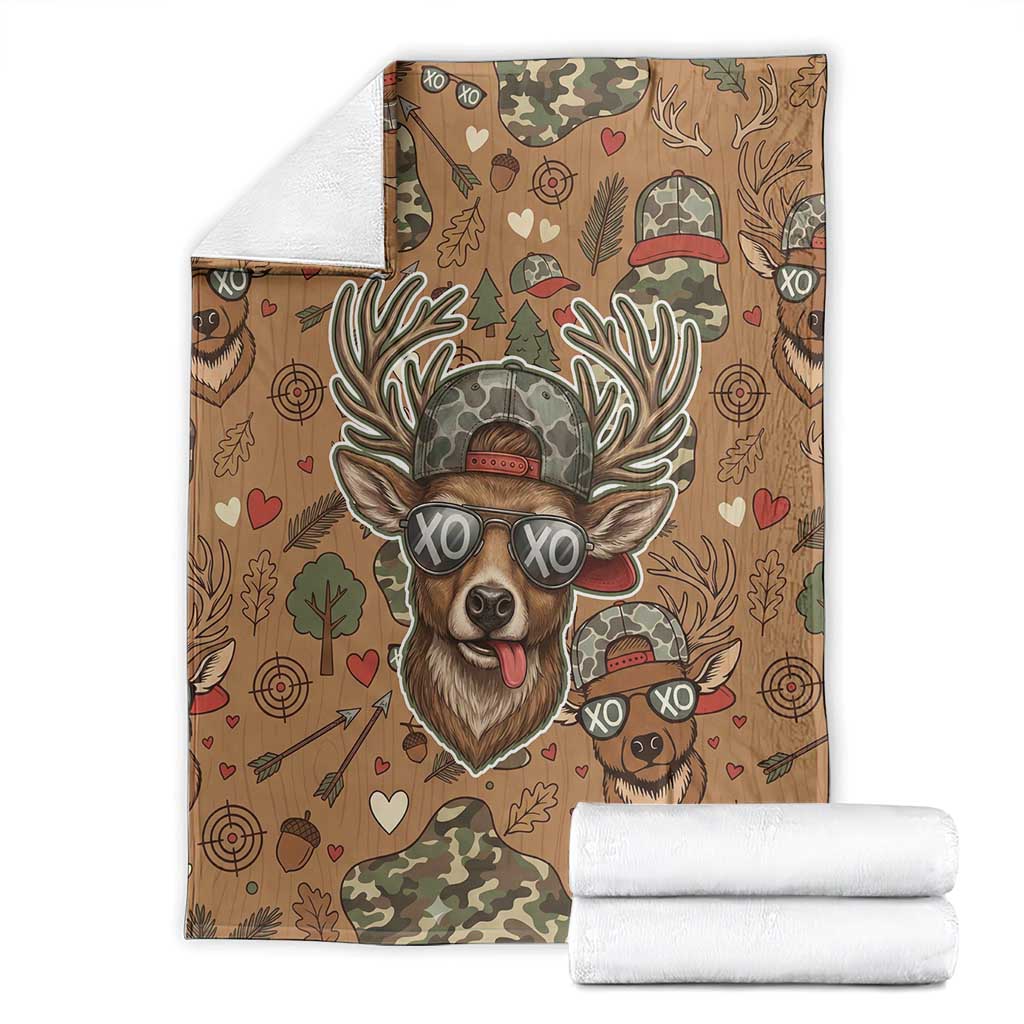 Valentine Buck Blanket with Camo Cap and XOXO Pattern Retro Hunting