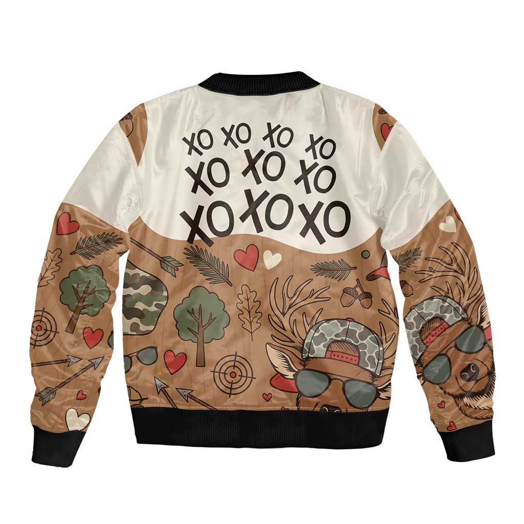Valentine Buck Bomber Jacket with Camo Cap and XOXO Pattern Retro Hunting