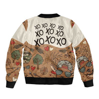Valentine Buck Bomber Jacket with Camo Cap and XOXO Pattern Retro Hunting