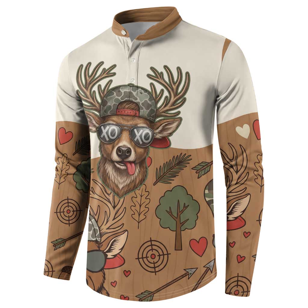 Valentine Buck Button Sweatshirt with Camo Cap and XOXO Pattern Retro Hunting