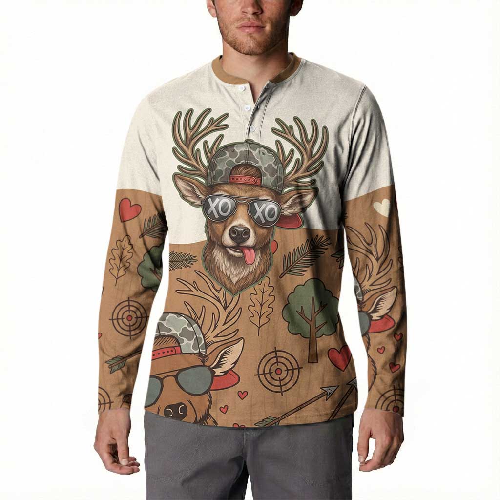 Valentine Buck Button Sweatshirt with Camo Cap and XOXO Pattern Retro Hunting
