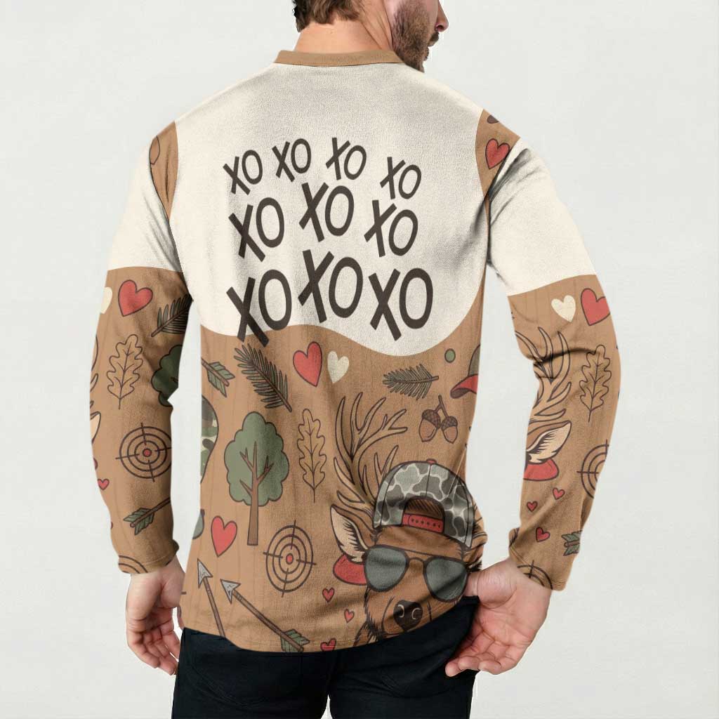 Valentine Buck Button Sweatshirt with Camo Cap and XOXO Pattern Retro Hunting