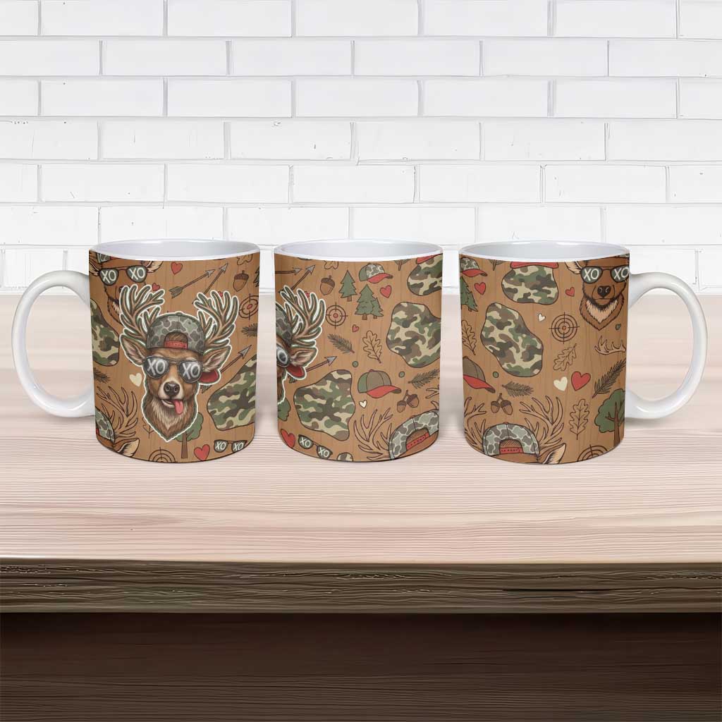 Valentine Buck Ceramic Mug with Camo Cap and XOXO Pattern Retro Hunting