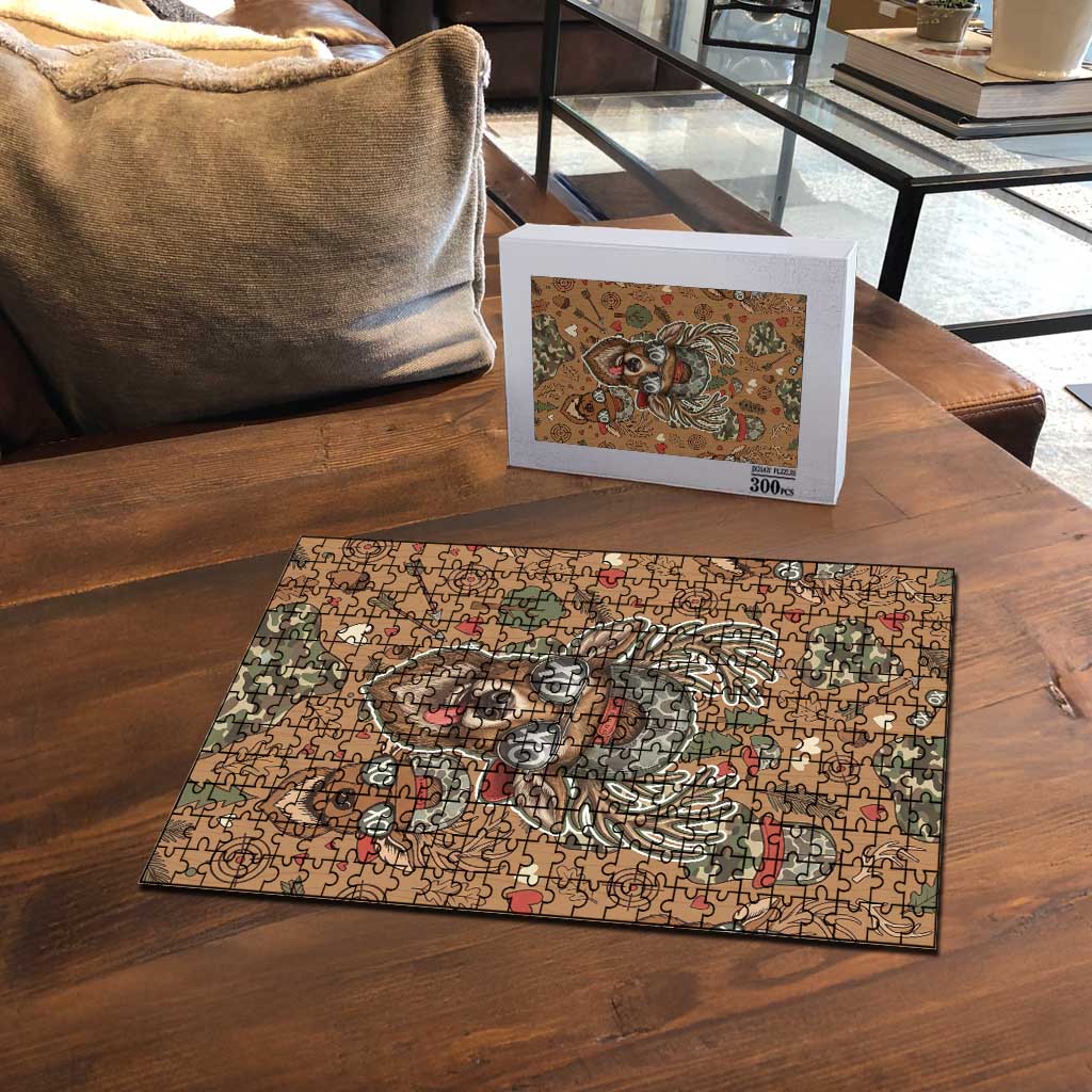 Valentine Buck Puzzle with Camo Cap and XOXO Pattern Retro Hunting