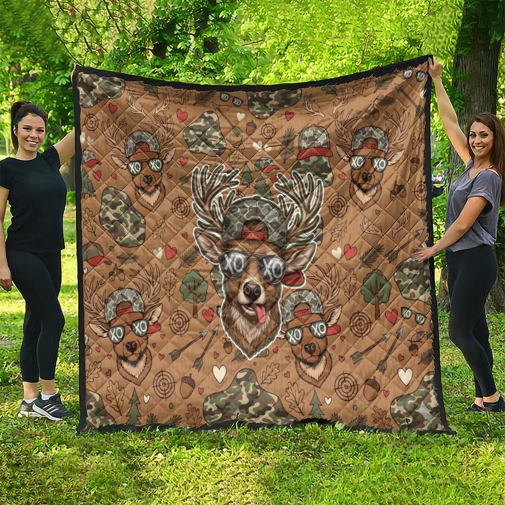 Valentine Buck Quilt with Camo Cap and XOXO Pattern Retro Hunting