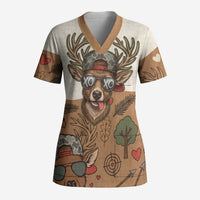 Valentine Buck Scrub Top with Camo Cap and XOXO Pattern Retro Hunting
