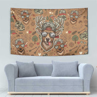 Valentine Buck Tapestry with Camo Cap and XOXO Pattern Retro Hunting