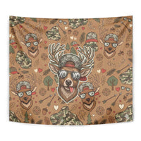 Valentine Buck Tapestry with Camo Cap and XOXO Pattern Retro Hunting
