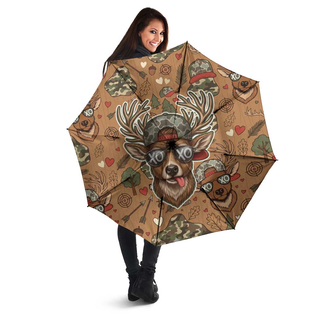 Valentine Buck Umbrella with Camo Cap and XOXO Pattern Retro Hunting