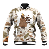 Chill Capybara Vibes Baseball Jacket with Hammock and Coconut Tropical Relaxed Style