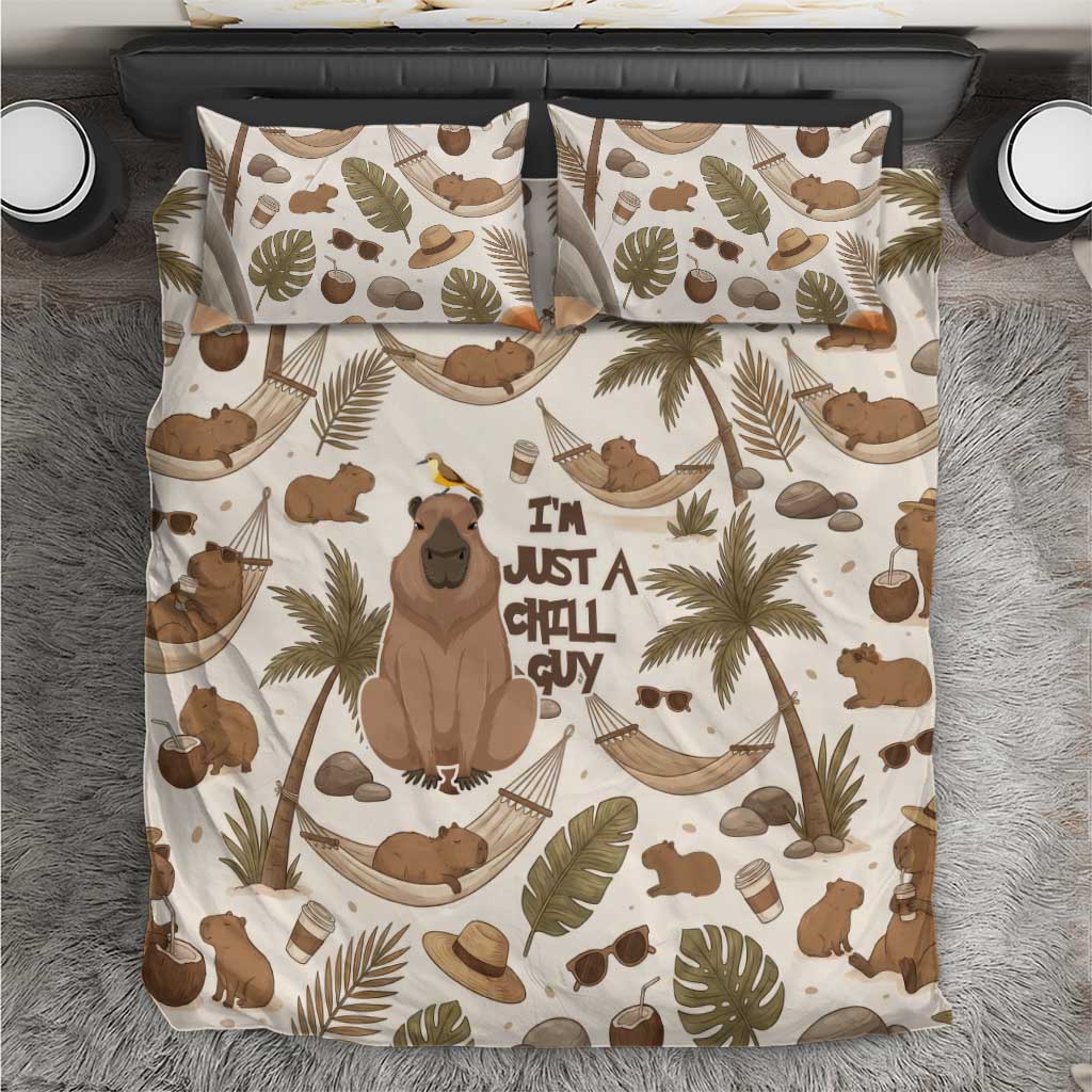 Chill Capybara Vibes Bedding Set with Hammock and Coconut Tropical Relaxed Style
