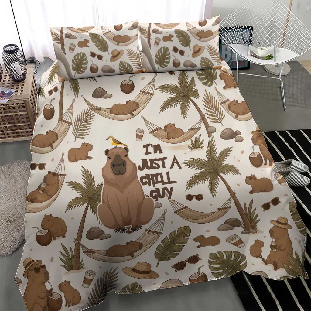 Chill Capybara Vibes Bedding Set with Hammock and Coconut Tropical Relaxed Style