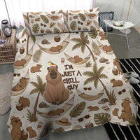 Chill Capybara Vibes Bedding Set with Hammock and Coconut Tropical Relaxed Style