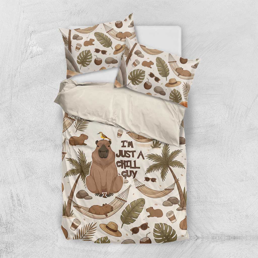 Chill Capybara Vibes Bedding Set with Hammock and Coconut Tropical Relaxed Style