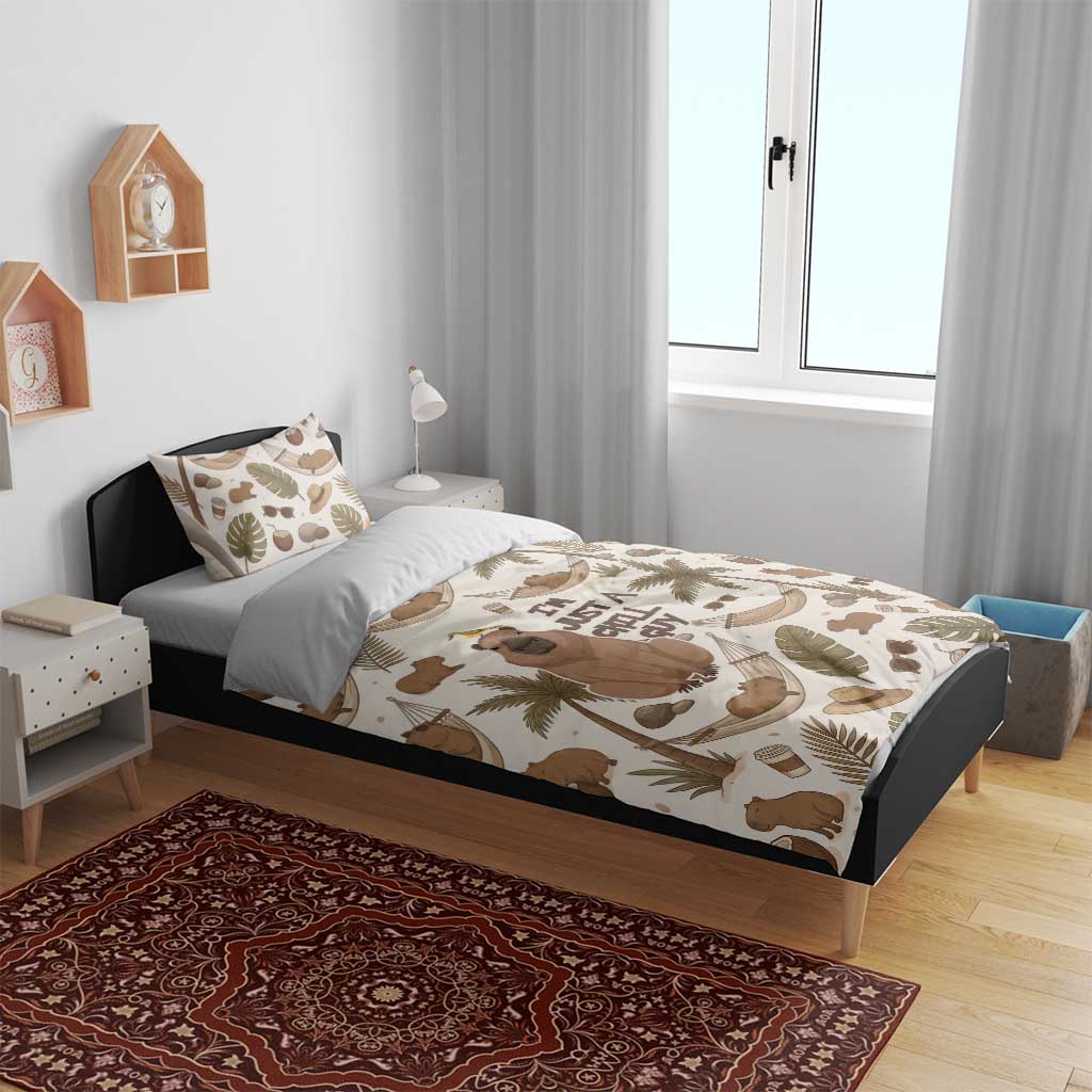 Chill Capybara Vibes Bedding Set with Hammock and Coconut Tropical Relaxed Style