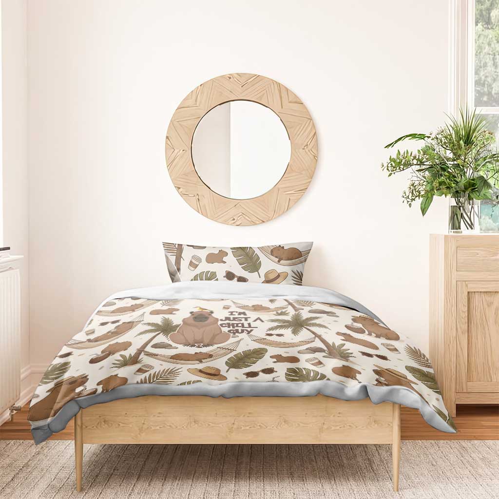 Chill Capybara Vibes Bedding Set with Hammock and Coconut Tropical Relaxed Style
