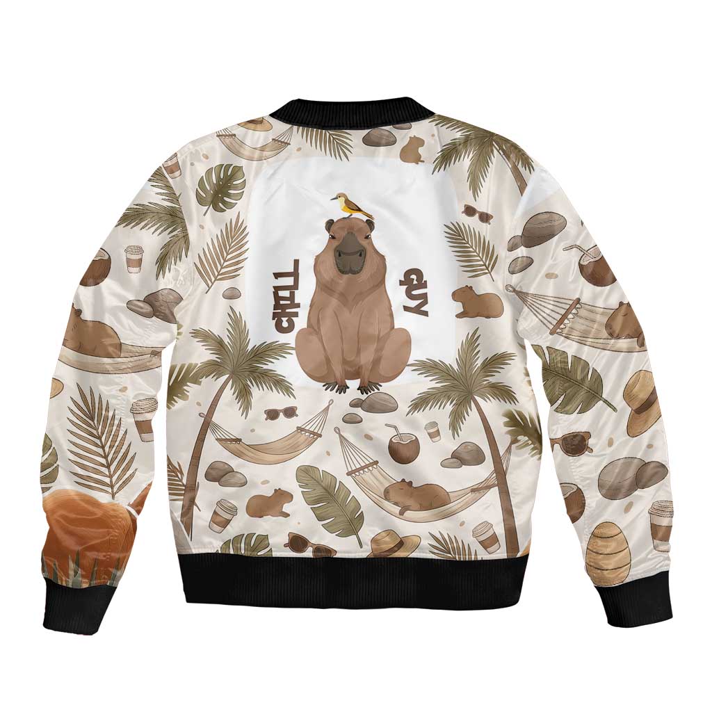 Chill Capybara Vibes Bomber Jacket with Hammock and Coconut Tropical Relaxed Style