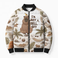 Chill Capybara Vibes Bomber Puffer Jacket with Hammock and Coconut Tropical Relaxed Style
