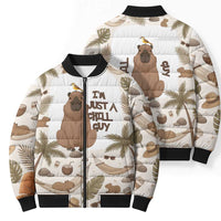 Chill Capybara Vibes Bomber Puffer Jacket with Hammock and Coconut Tropical Relaxed Style