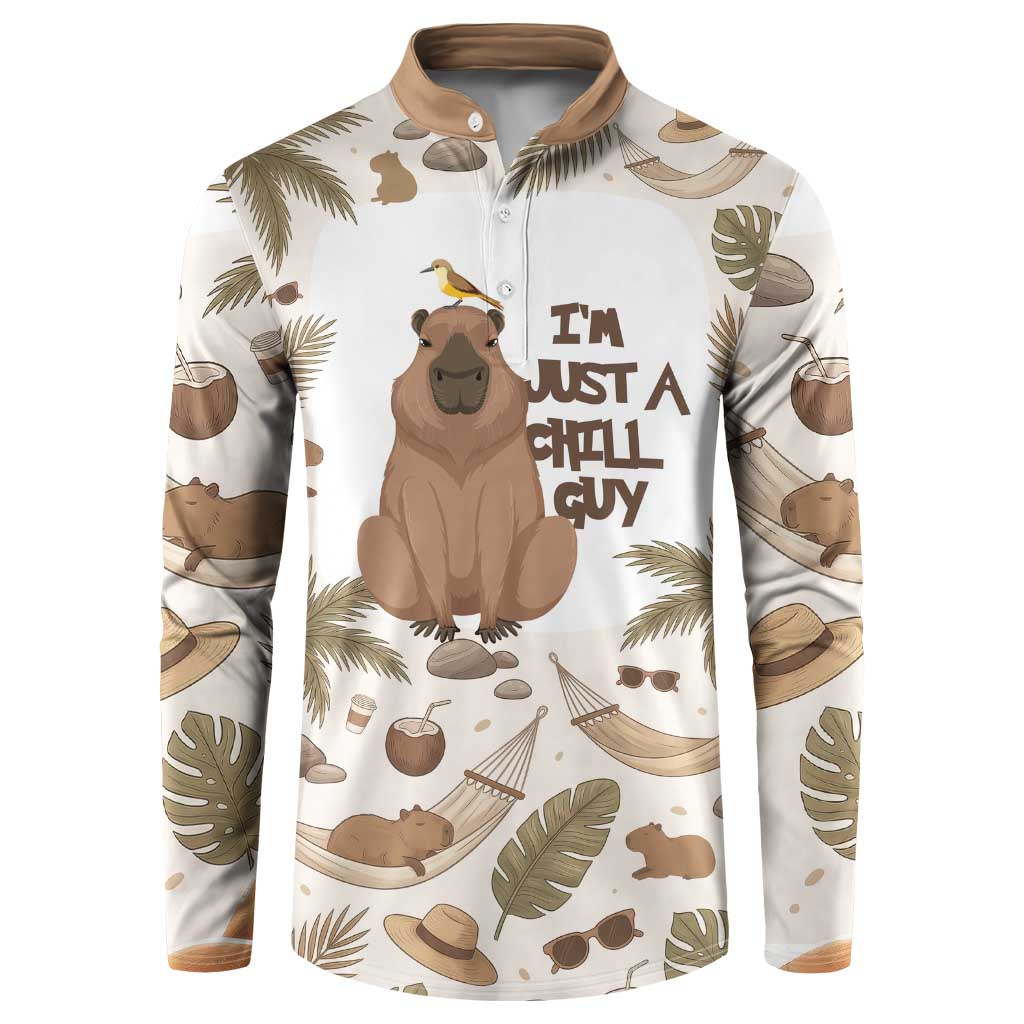 Chill Capybara Vibes Button Sweatshirt with Hammock and Coconut Tropical Relaxed Style