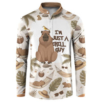 Chill Capybara Vibes Button Sweatshirt with Hammock and Coconut Tropical Relaxed Style