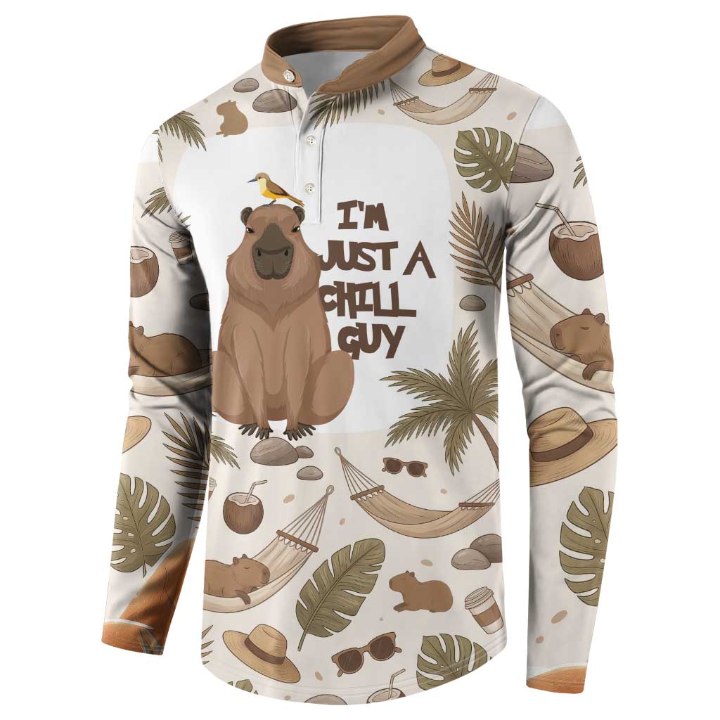 Chill Capybara Vibes Button Sweatshirt with Hammock and Coconut Tropical Relaxed Style