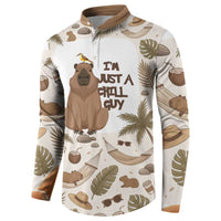 Chill Capybara Vibes Button Sweatshirt with Hammock and Coconut Tropical Relaxed Style