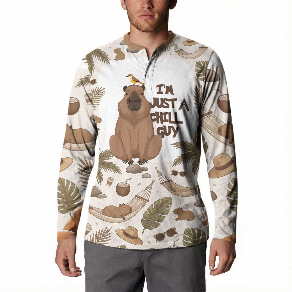 Chill Capybara Vibes Button Sweatshirt with Hammock and Coconut Tropical Relaxed Style