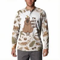Chill Capybara Vibes Button Sweatshirt with Hammock and Coconut Tropical Relaxed Style