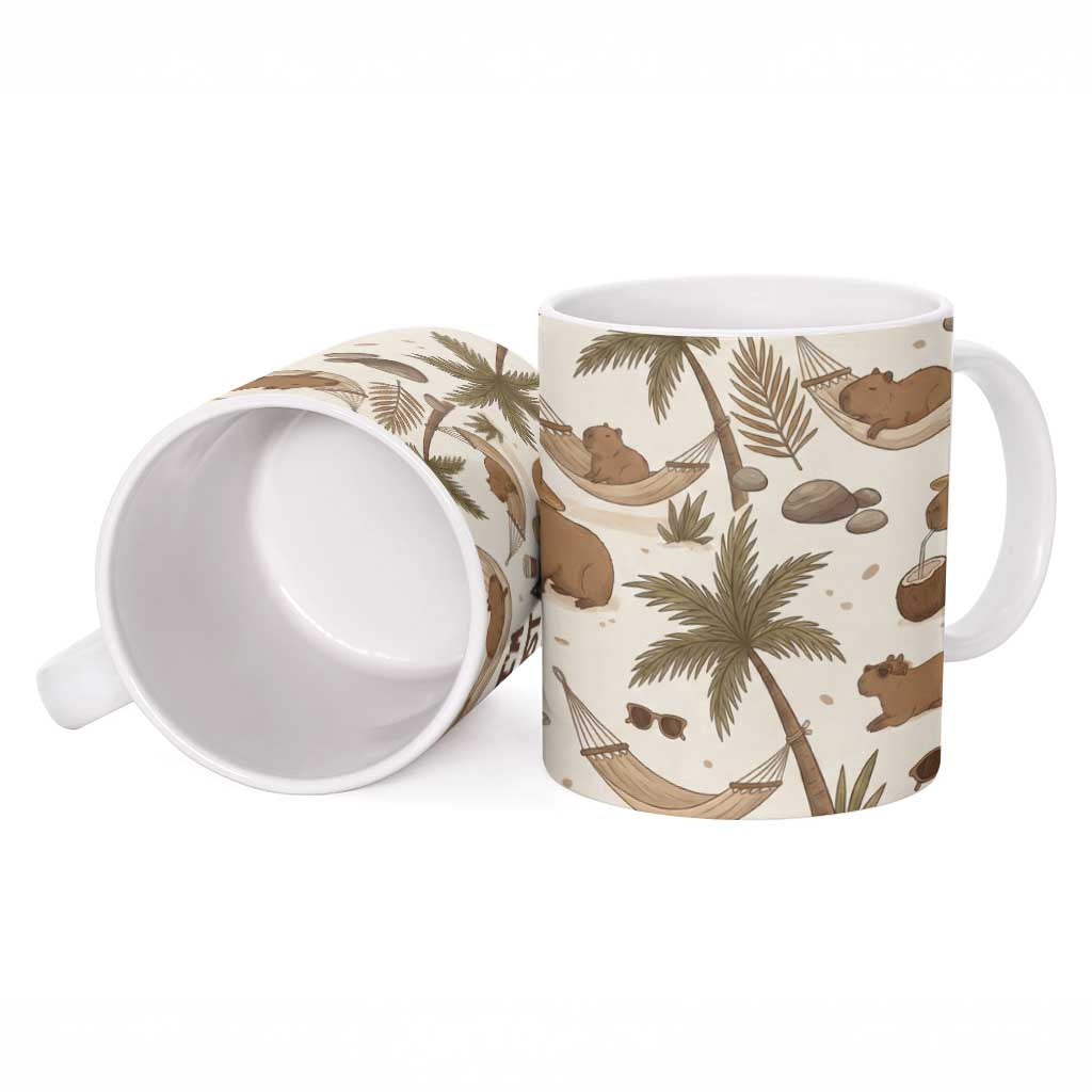 Chill Capybara Vibes Ceramic Mug with Hammock and Coconut Tropical Relaxed Style