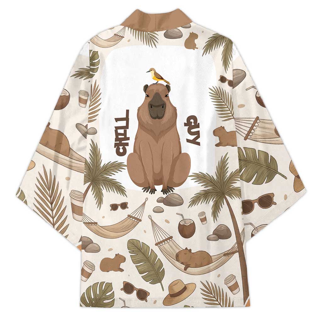 Chill Capybara Vibes Kimono with Hammock and Coconut Tropical Relaxed Style