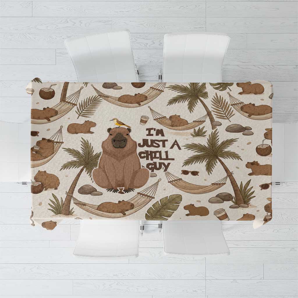 Chill Capybara Vibes Tablecloth with Hammock and Coconut Tropical Relaxed Style