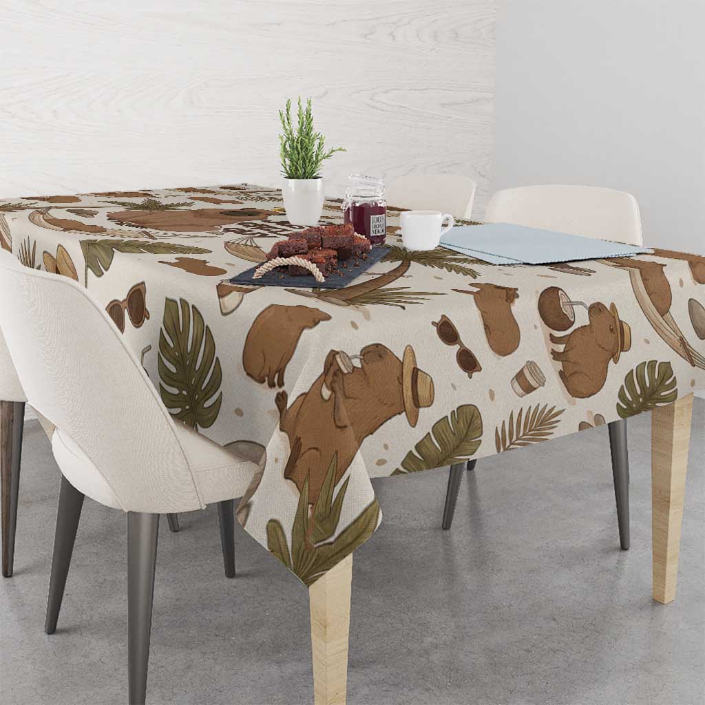 Chill Capybara Vibes Tablecloth with Hammock and Coconut Tropical Relaxed Style