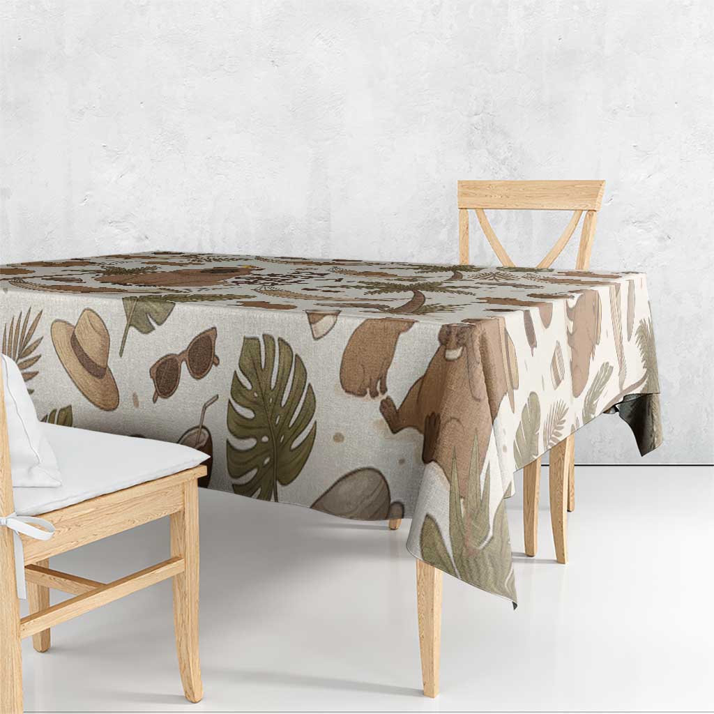 Chill Capybara Vibes Tablecloth with Hammock and Coconut Tropical Relaxed Style