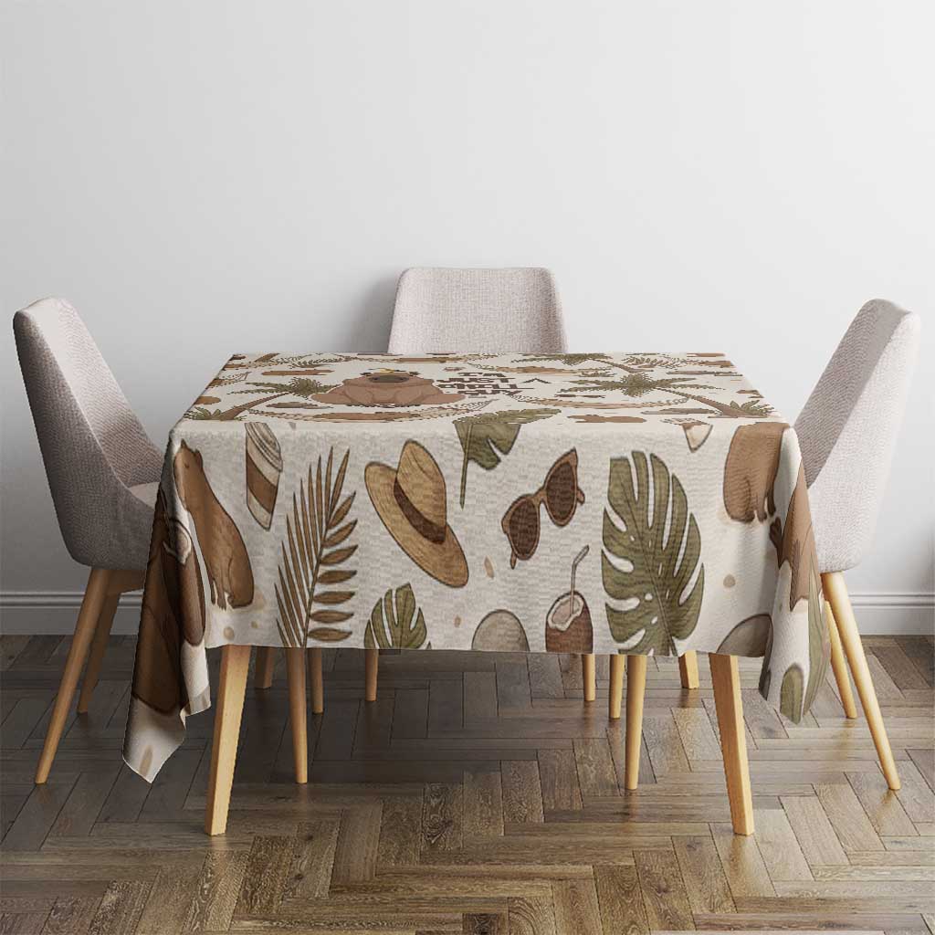 Chill Capybara Vibes Tablecloth with Hammock and Coconut Tropical Relaxed Style