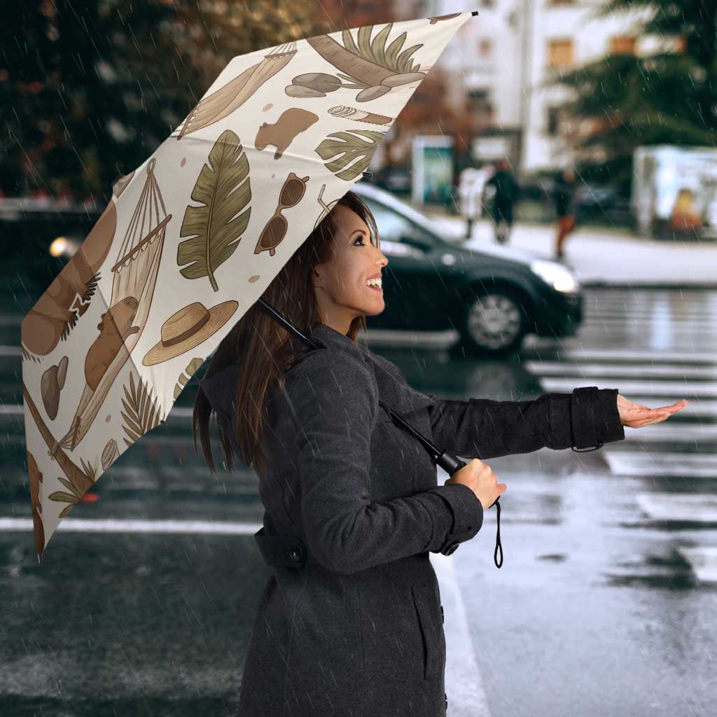 Chill Capybara Vibes Umbrella with Hammock and Coconut Tropical Relaxed Style