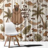 Chill Capybara Vibes Window Curtain with Hammock and Coconut Tropical Relaxed Style