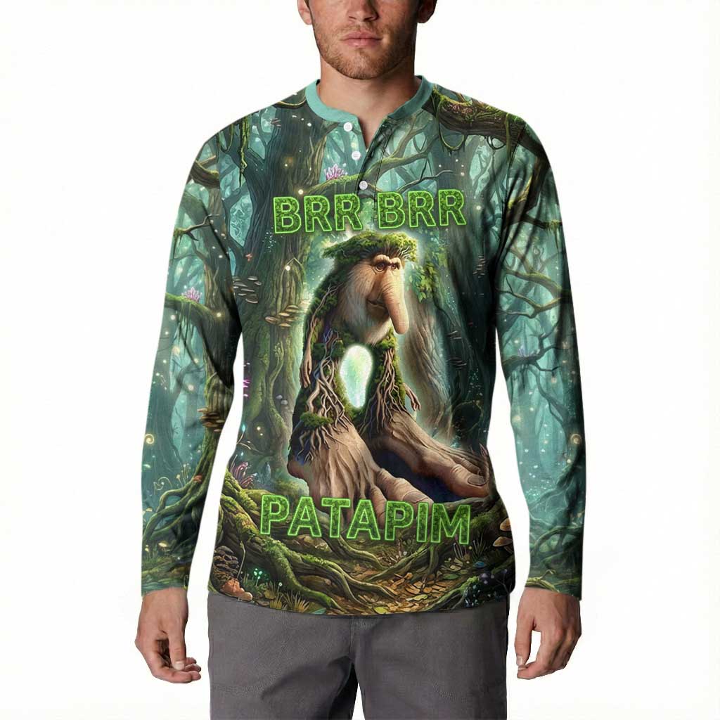 Brr Brr Patapim Button Sweatshirt Glowing Heart and Magical Tree Roots in Enchanted Woods