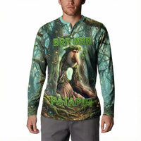 Brr Brr Patapim Button Sweatshirt Glowing Heart and Magical Tree Roots in Enchanted Woods