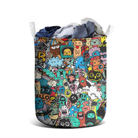 Happy Doodle Monsters Sticker Bomb Laundry Basket Funny Graffiti Style Cartoon