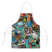 Happy Doodle Monsters Sticker Bomb Apron Funny Graffiti Style Cartoon