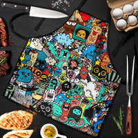 Happy Doodle Monsters Sticker Bomb Apron Funny Graffiti Style Cartoon
