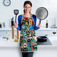 Happy Doodle Monsters Sticker Bomb Apron Funny Graffiti Style Cartoon