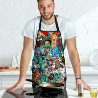 Happy Doodle Monsters Sticker Bomb Apron Funny Graffiti Style Cartoon