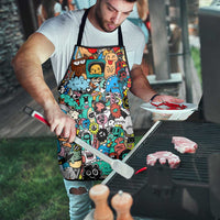 Happy Doodle Monsters Sticker Bomb Apron Funny Graffiti Style Cartoon