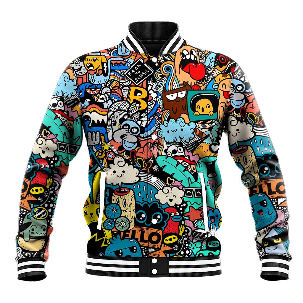 Happy Doodle Monsters Sticker Bomb Baseball Jacket Funny Graffiti Style Cartoon