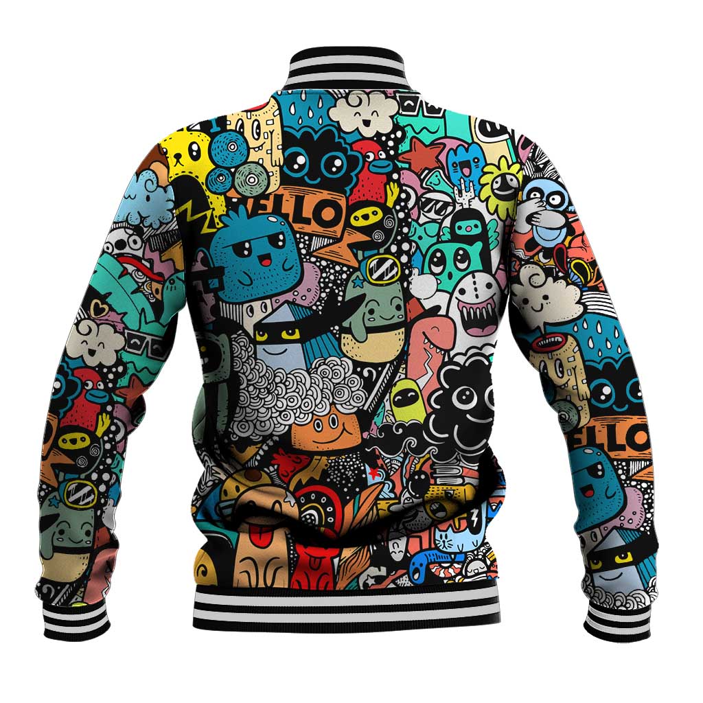 Happy Doodle Monsters Sticker Bomb Baseball Jacket Funny Graffiti Style Cartoon