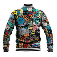 Happy Doodle Monsters Sticker Bomb Baseball Jacket Funny Graffiti Style Cartoon