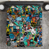 Happy Doodle Monsters Sticker Bomb Bedding Set Funny Graffiti Style Cartoon